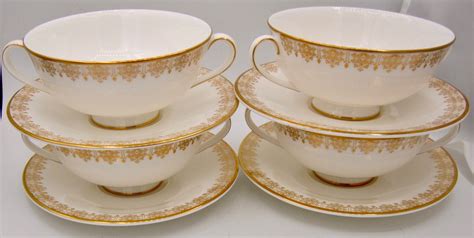 Royal Doulton Gold Lace H4989 Bone China Cream Soup Bowl And Saucer