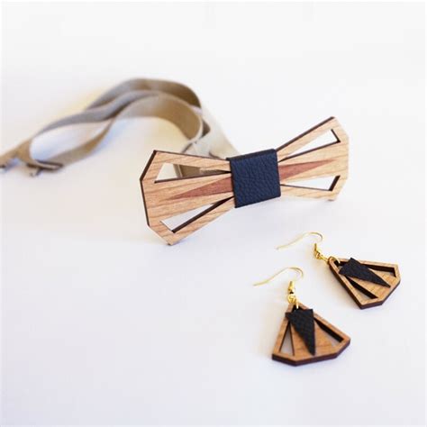 Noeud Papillon En Bois Et Boucles D Oreilles En Bois Assorties Pour Mariage