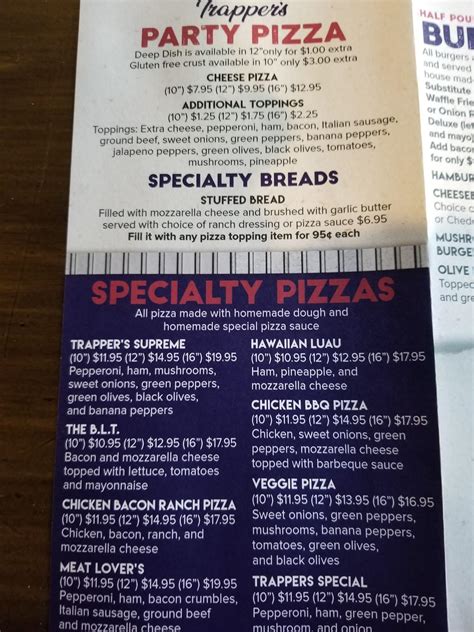 Menu At Trappers Sports Bar And Grill Rose City