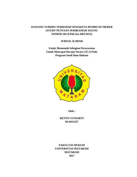 PDF ANALISIS YURIDIS TERHADAP SENGKETA PENIRUAN MEREK Eprints Unram