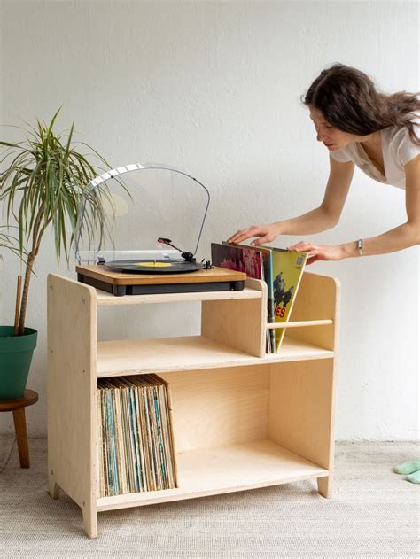 Vinyl Record Storage Wooden Turntable Stand Record Player Cabinet