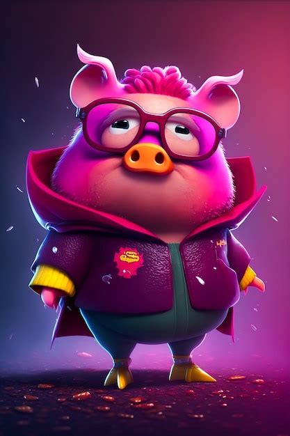 Premium AI Image | A pig with a purple jacket and glasses