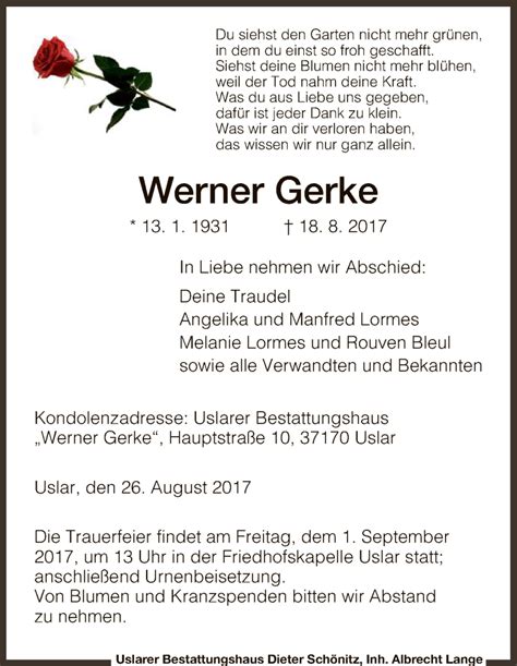 Traueranzeigen Von Werner Gerke Trauer HNA De