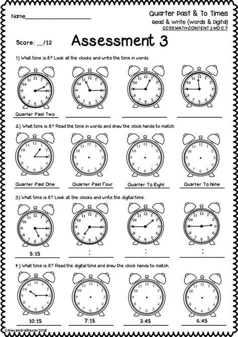 Telling Time Worksheets 2nd Grade Telling Time Assessment Time