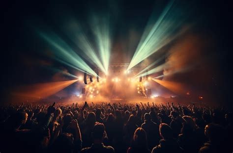 Premium AI Image | View of crowd of excited people having fun in front of stage on music concert