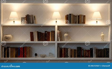 Bookcase with Books and Lights Stock Image - Image of office, shelf: 296737847