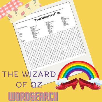 The Wizard Of Oz Themed Word Search By Mccrady English Tpt