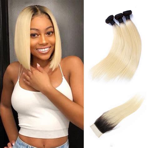 Blonde Ombre Remy Human Hair Weave Weave Hairstyles Platinum Blonde