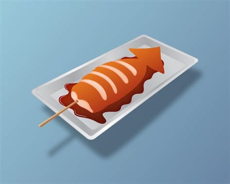 Premium Vector | Ikayaki grilled squid topped with soy sauce illustration