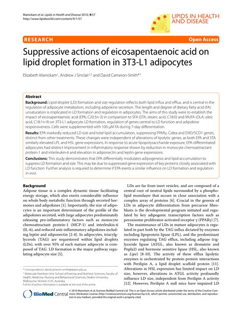 Pdf Suppressive Actions Of Eicosapentaenoic Acid On Lipid Droplet