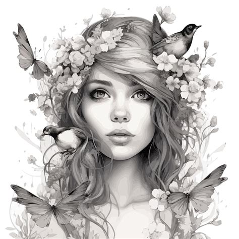 Premium Vector A Woman With A Flower Crown On Her Head Is Shown With