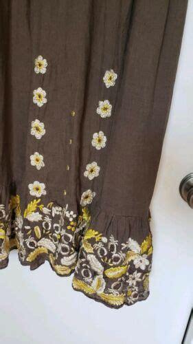 Lithe Womens Size Small Sleeveless Brown Linen Embroidered High Waist