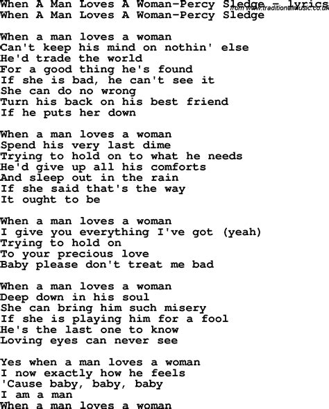 Love Song Lyrics Forwhen A Man Loves A Woman Percy Sledge