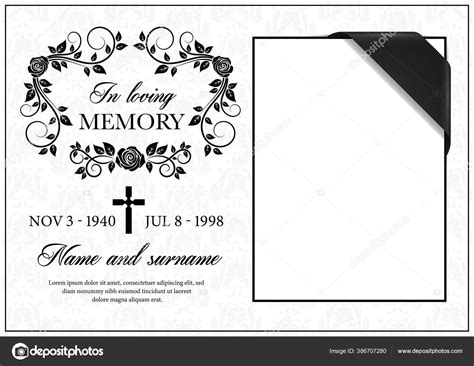 Plantilla Vectorial Tarjeta Funeraria Adorno Flores Condolencia Vintage