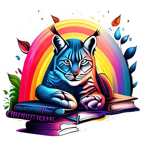 Beautiful Lynx Reading And Leaning Graphic · Creative Fabrica