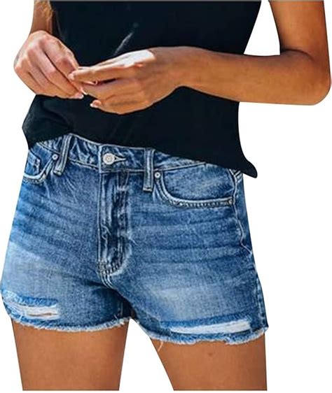 L Wei Damen Jeans Shorts Stretch Zerrissene Hotpants Mode Denim Kurze