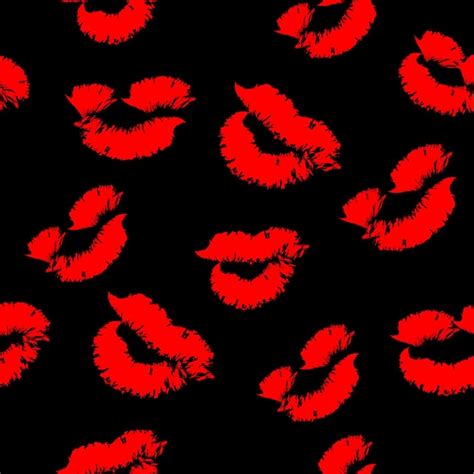 Premium Vector Red Lip On Black Background Lips Print Seamless