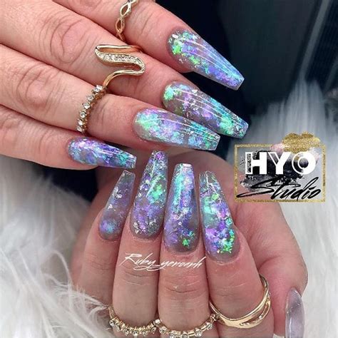 Iridescent Mermaid Flake Nails | Opal nails, Acrylic nails coffin ...