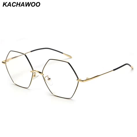 Vintage Hexagon Eyeglasses Frames For Men And Women Kachawoo Clear Lens Gold Metal Fashion