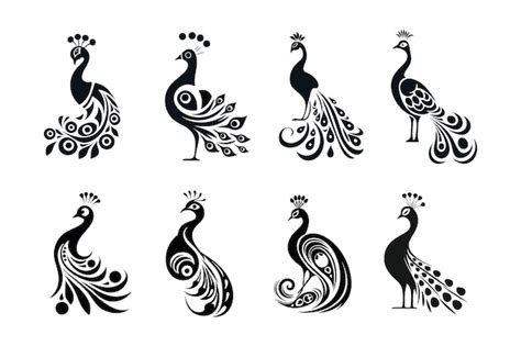 A Vector Set Of Peacock Silhouette Illustrations Premium Ai Generated