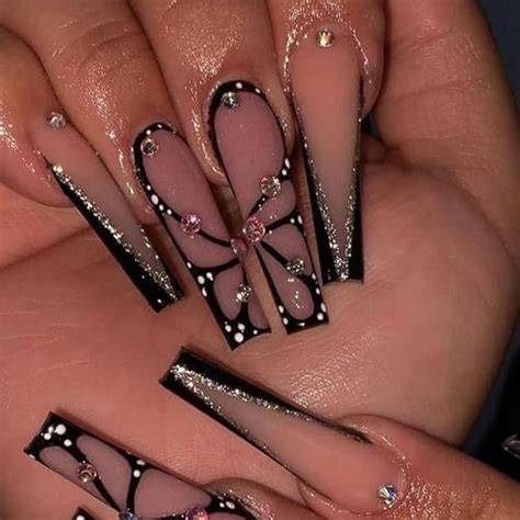 Hkanlre Coffin Press On Nails Long French Fake Bling Nails