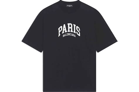 Balenciaga Mens Cities Paris Medium Fit T Shirt Black Homme Fr