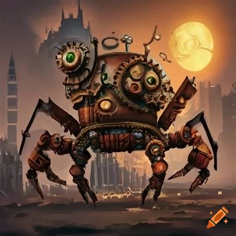 Steampunk Crab Robot With Ruby Eyes