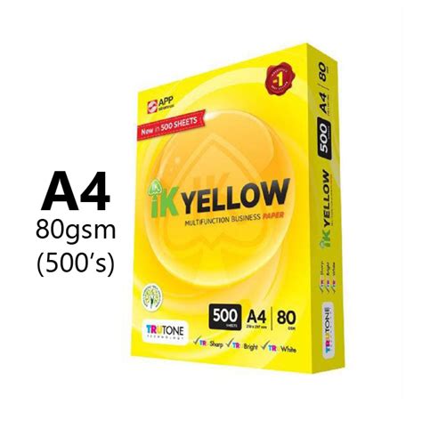 Ik Yellow A4 Paper 500s 80gsm Kertas A4 Putih Kertas Fotostat A4