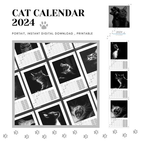 Cat Calendar 2024 Printable Etsy