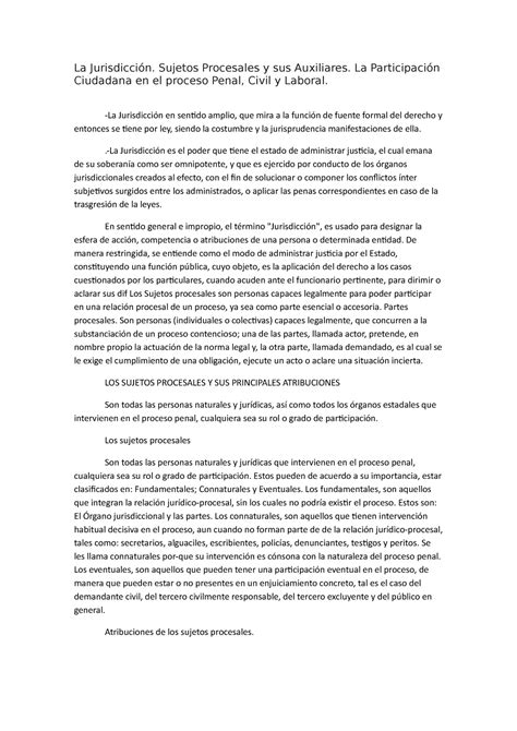 La Jurisdicción derecho procesal La Jurisdicción Sujetos Procesales