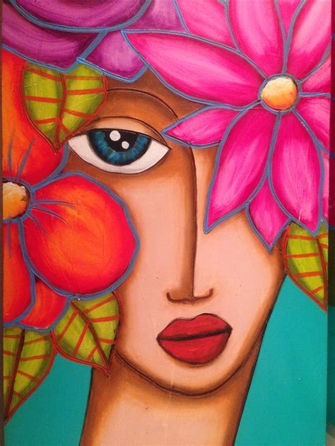 Abstract Art Painting Of A Woman With Flowers In Her Hair