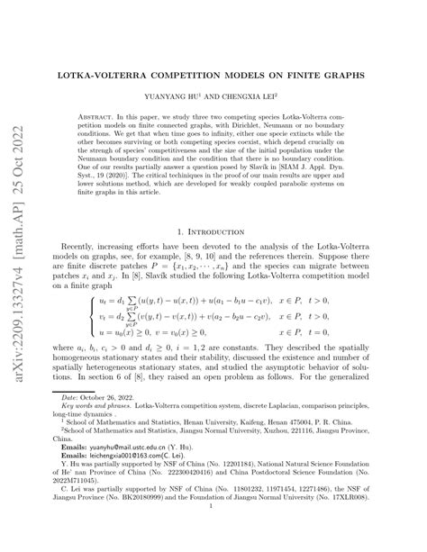 (PDF) Lotka-Volterra Competition Model on Finite Graphs