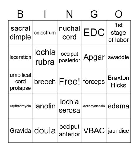 Reproductive Bingo Card