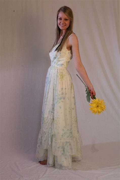 Vintage 70s Maxi Dress Boho Prom Prairie Floral