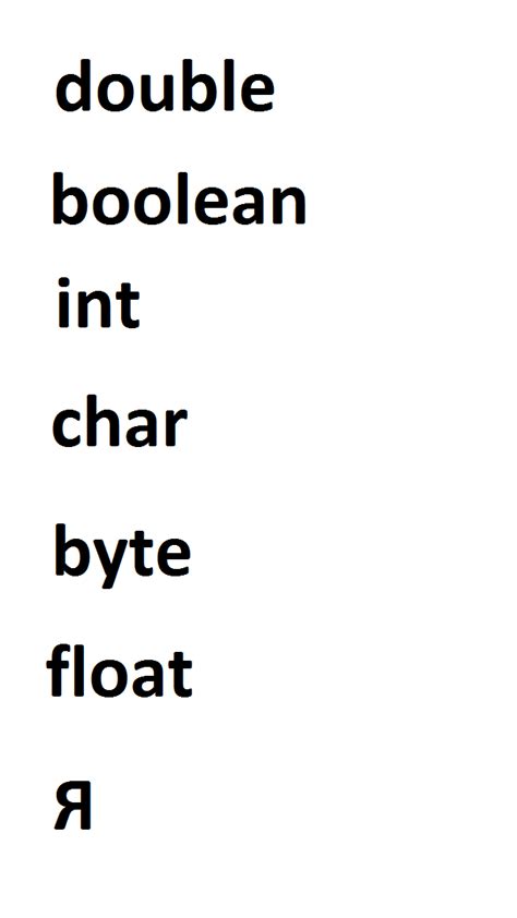 Double Boolean Int Char Byte Float Java