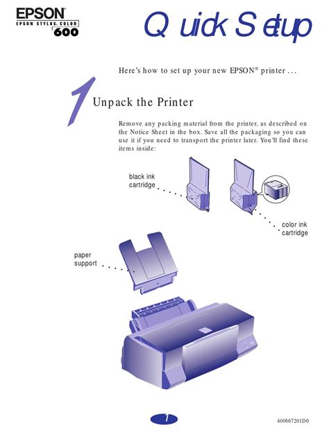 Epson Stylus Color 600 Printer Quick Setup Manual Manualslib