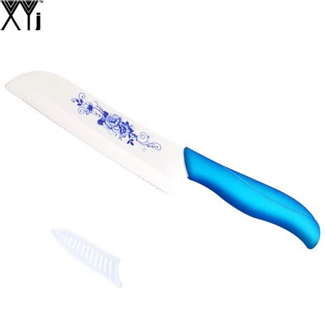 XYj Brand Beauty Blue Flower White Blade Ceramic Knife 5 Inch Santoku