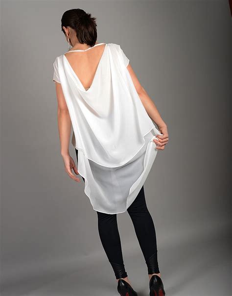 White Chiffon Top Asymmetrical Top Etsy White Chiffon Tops Tunic