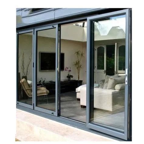 Grey 4 Track Aluminium Glass Sliding Door For Home And Hotel Exterior