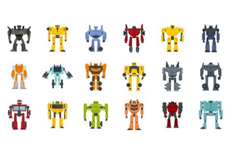 Robot Transformer Icons Set Flat Vector Graphic By Anatolir56 · Creative Fabrica