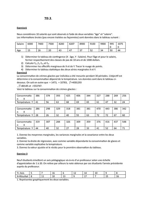 Td3 bba TD 3 Exercice Nous considérons 10 salariés qui sont observés