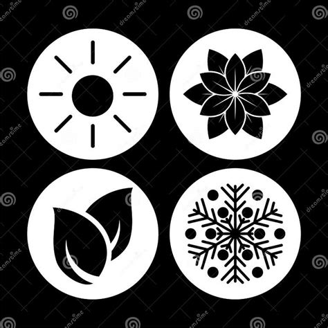 Four Seasons Symbols Concept Design Isolated On Dark Background Stock Vector Illustration Of