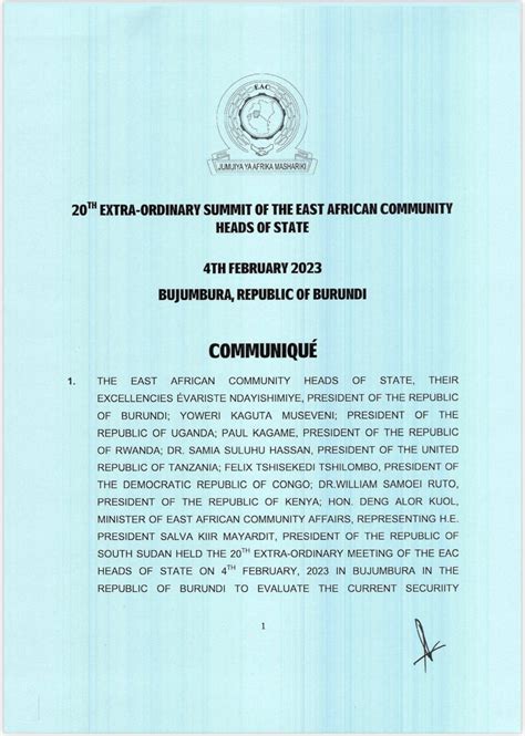 East African Community on Twitter COMMUNIQUÉ 20TH EXTRA ORDINARY