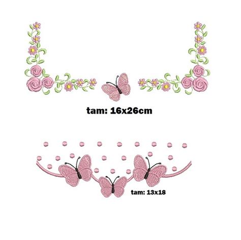 Matriz Da Bordado Moldura Flores Borboletas Com Barra No Elo7