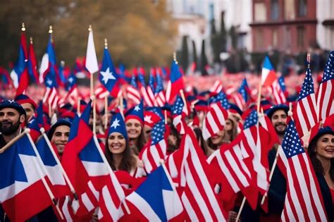 Premium Ai Image People Holding Flags In A Parade With The Words Us