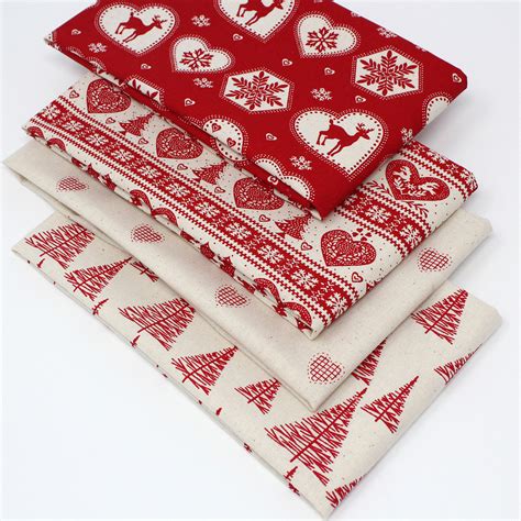 4 Fat Quarters Scandi Christmas Red 100 Cotton