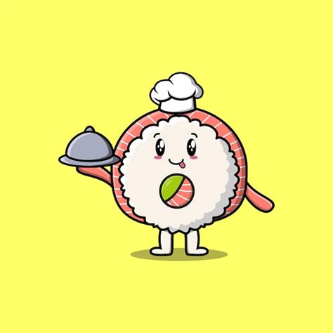 Premium Vector Cute Cartoon Chef Rice Sushi Rolls Sashimi Mascot