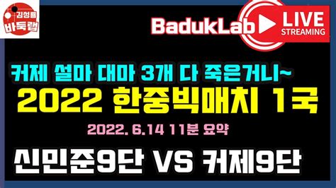 중국 초상집 커제 설마 대마 3개 다 죽은거니~ 614 Live 11분 요약 2022 한중빅매치 신민준 Vs 커제