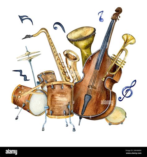 Composition Of Contrabass Jazz Musical Instruments And Signs