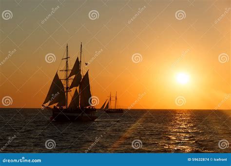 Sailing Ship Silhouette in Sunset on the Sea Stock Photo - Image of ship, sunset: 59632874